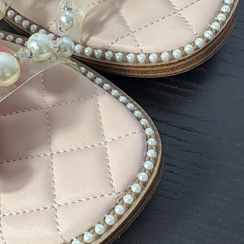 Steve Madden Pink Pearl-Embellished Clear-Strap Sandals - Picture 3 of 9